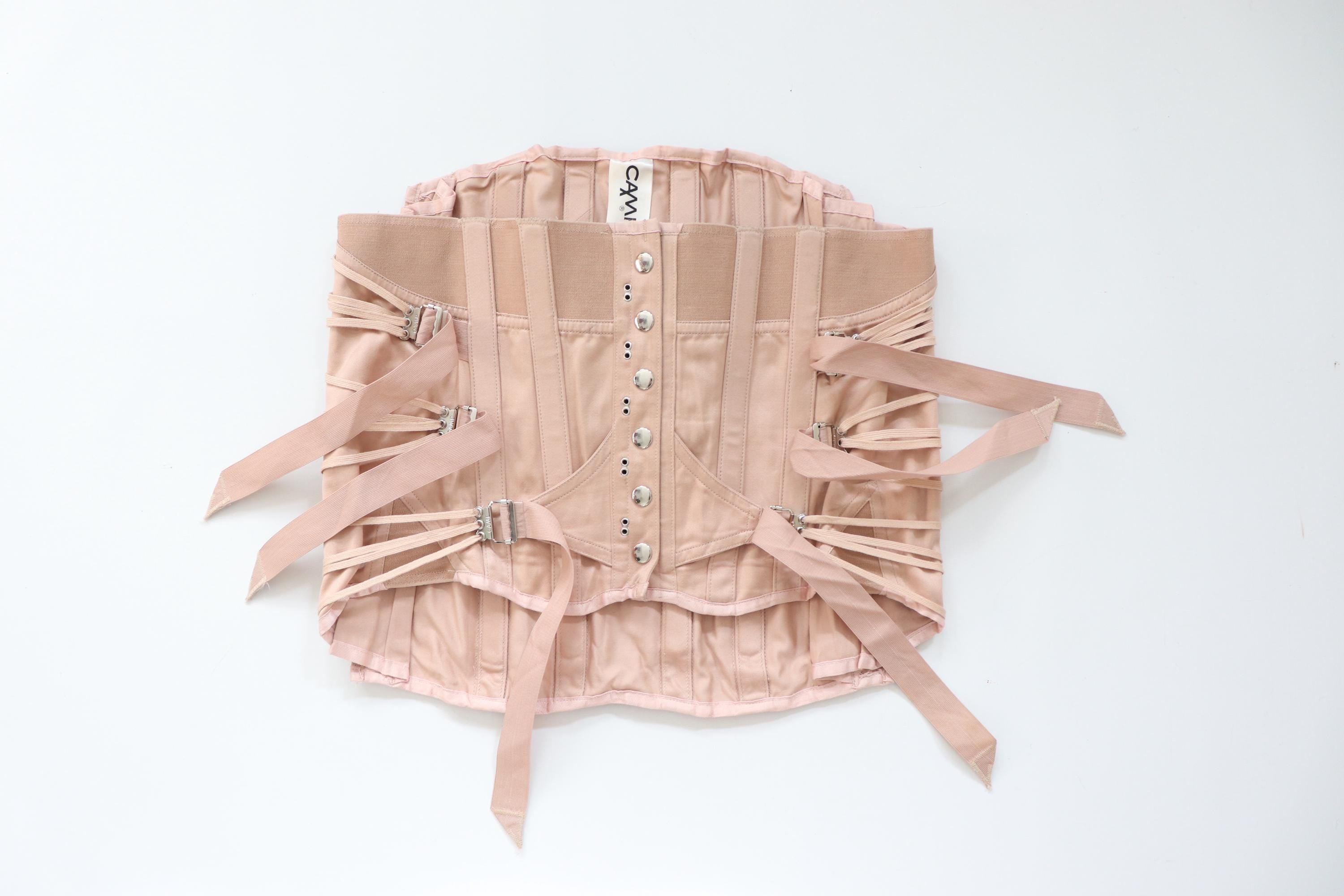 C1970s vintage CAMP beige fan laced corset, medical corset, lumbar support, - Waist closed approx 35" -38"