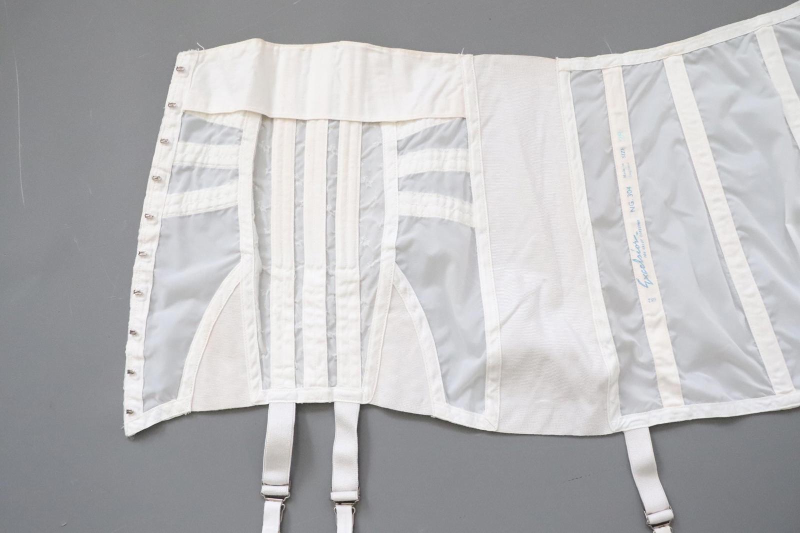 C1950s vintage white Excelsior corset girdle with suspenders