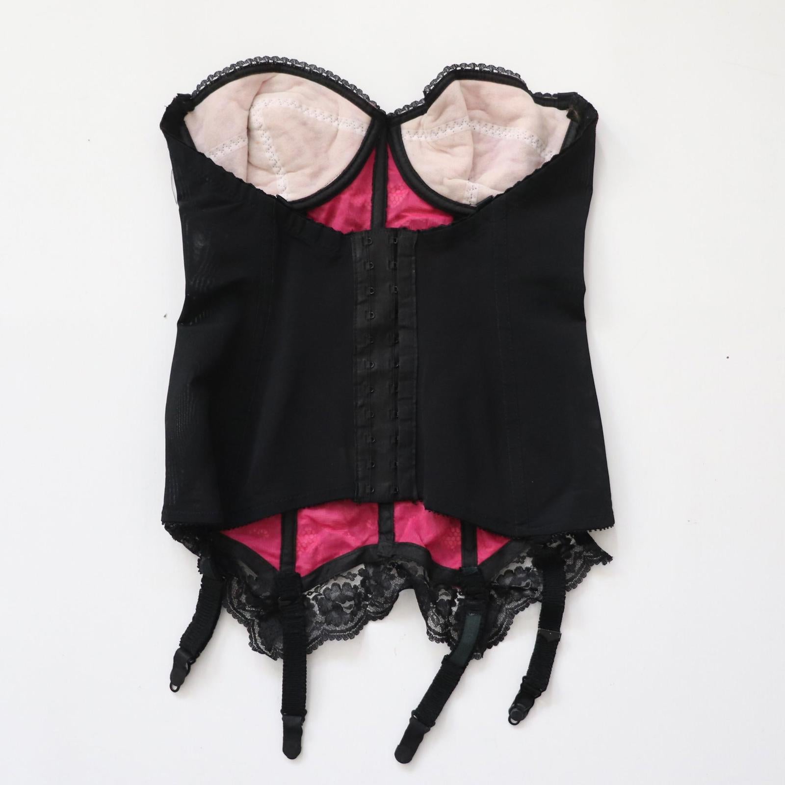 C1950 C1960s Twilfit pink and black cupped bustier corset basque 246 size 36B