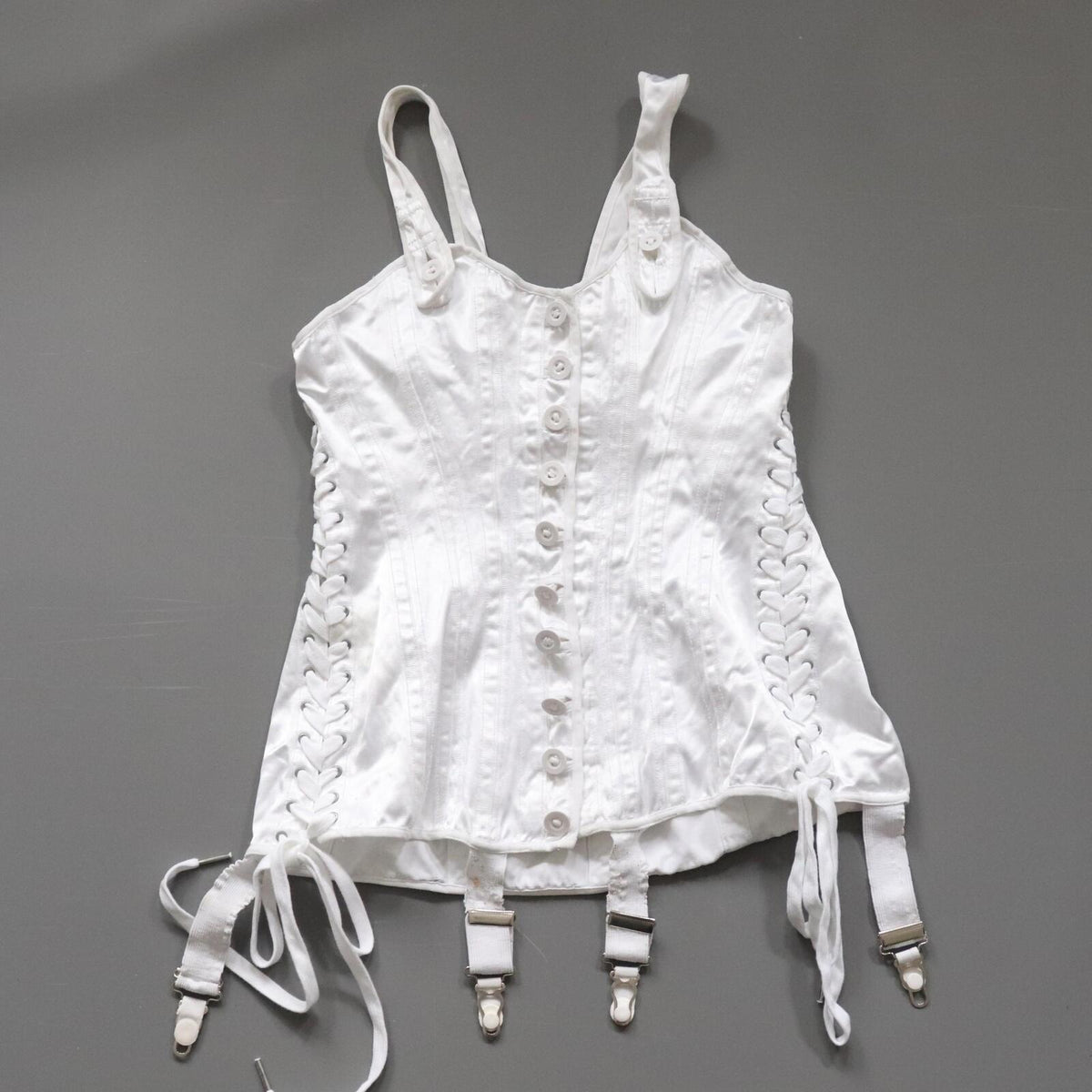 C1960s C1970s Vintage womens satin bodice with straps, corset lacing at sides