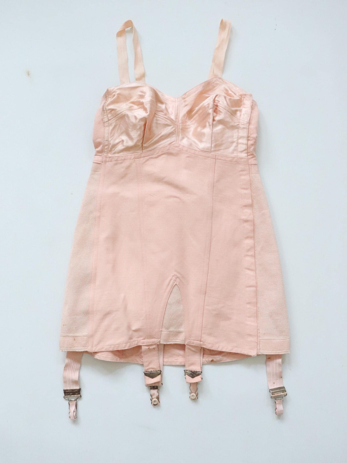 C1940S C1950S Vintage pink cotton and satin corselette with inner support band