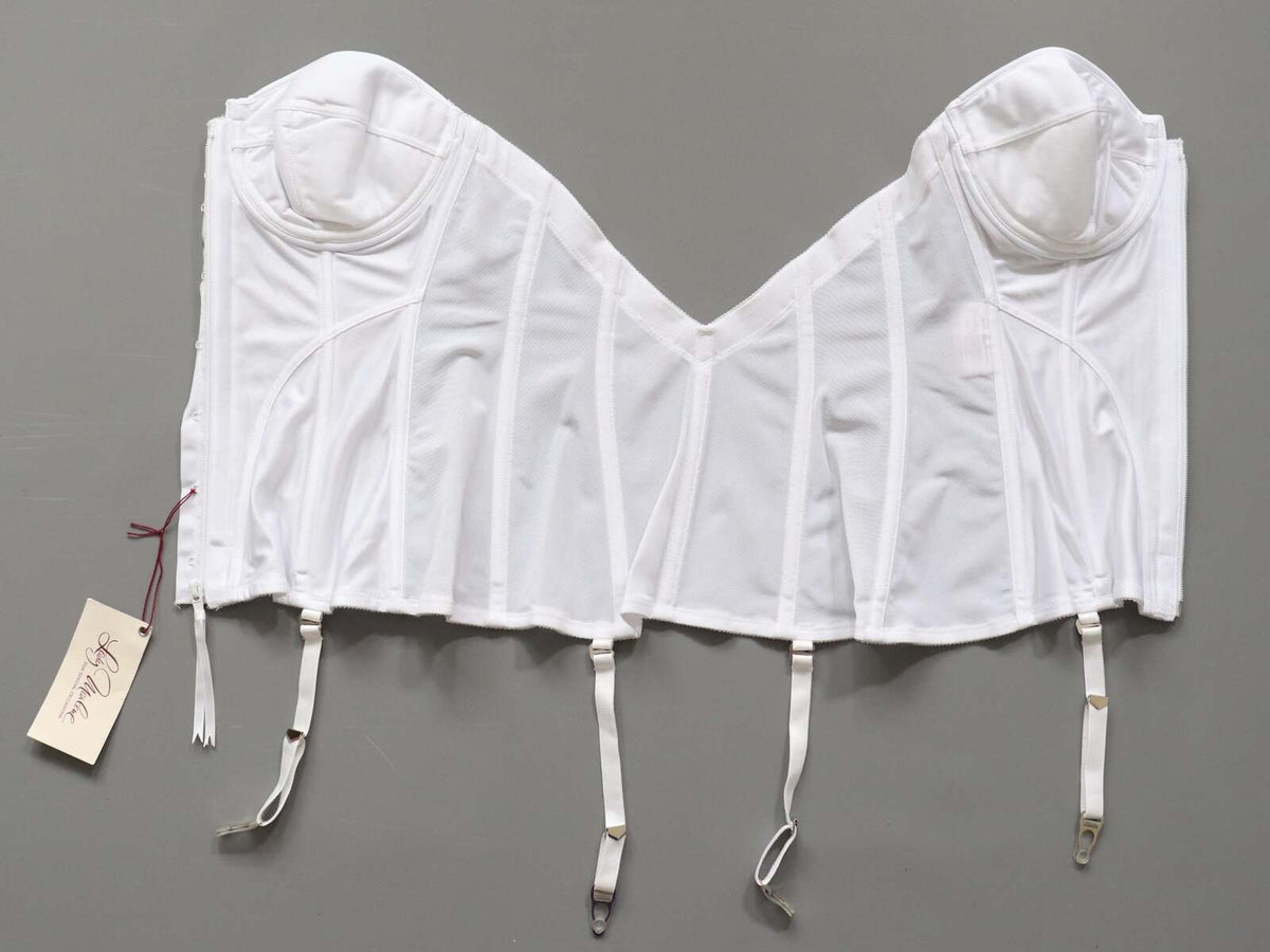 C1980s vintage Lady Marlene white cupped bustier corset, zip fastening Size 38C