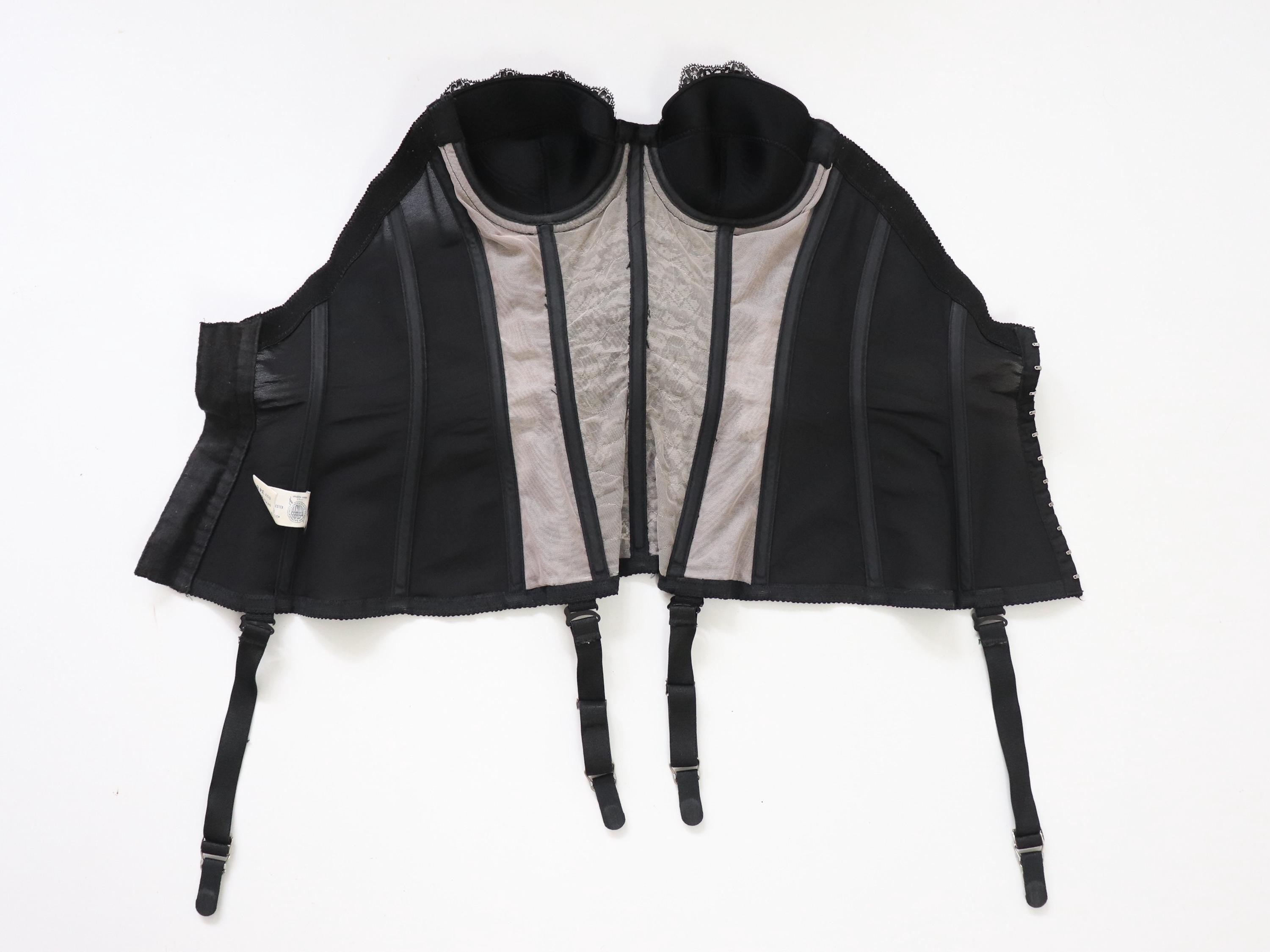 C1960s - 1970s vintage Marchioness (Macys own brand) black cupped bustier corset, 246 size 34B