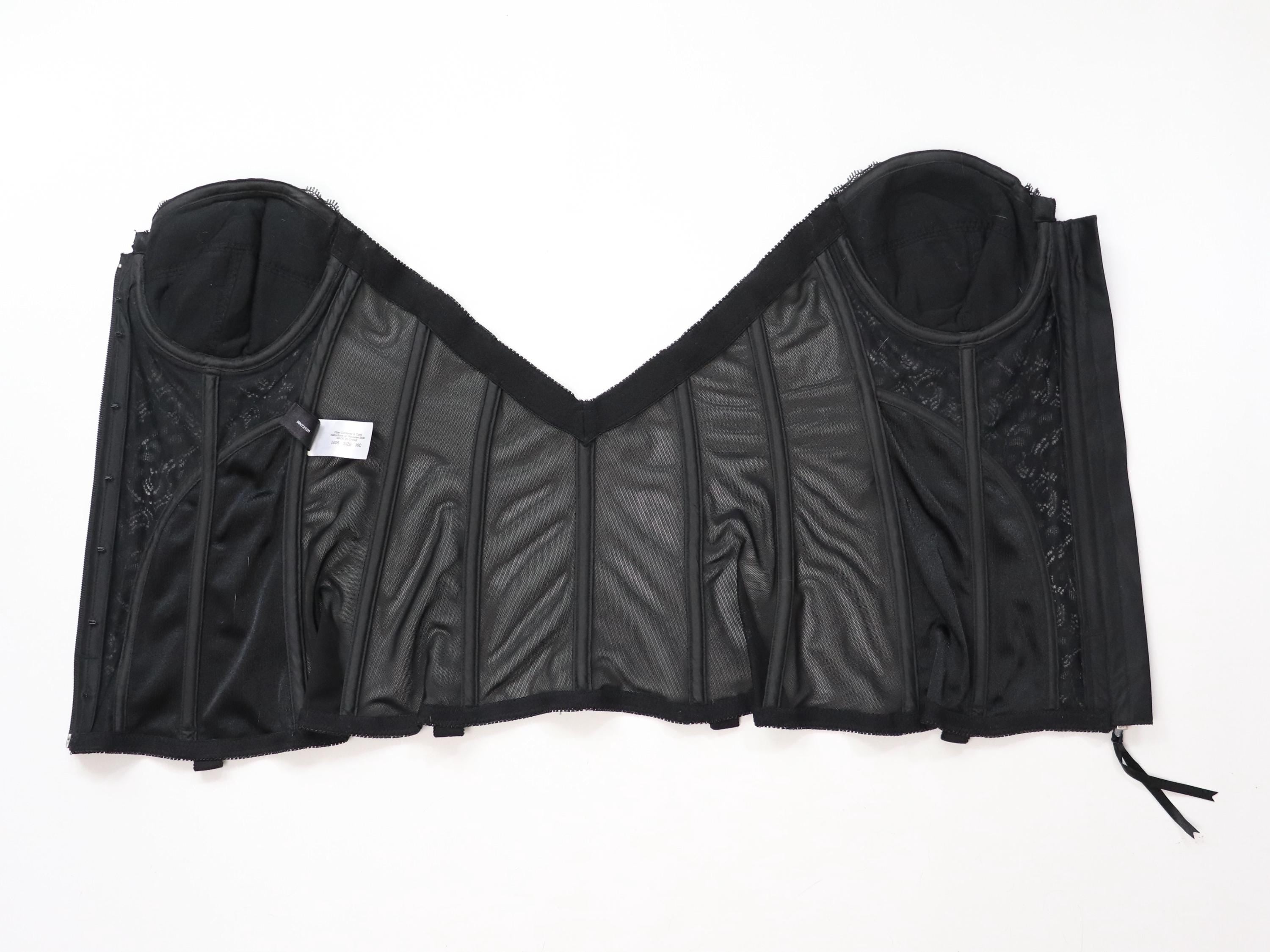 C1980s vintage Frederick's of Hollywood black cupped bustier corset, zip fastening bodice style 1405 size 36C