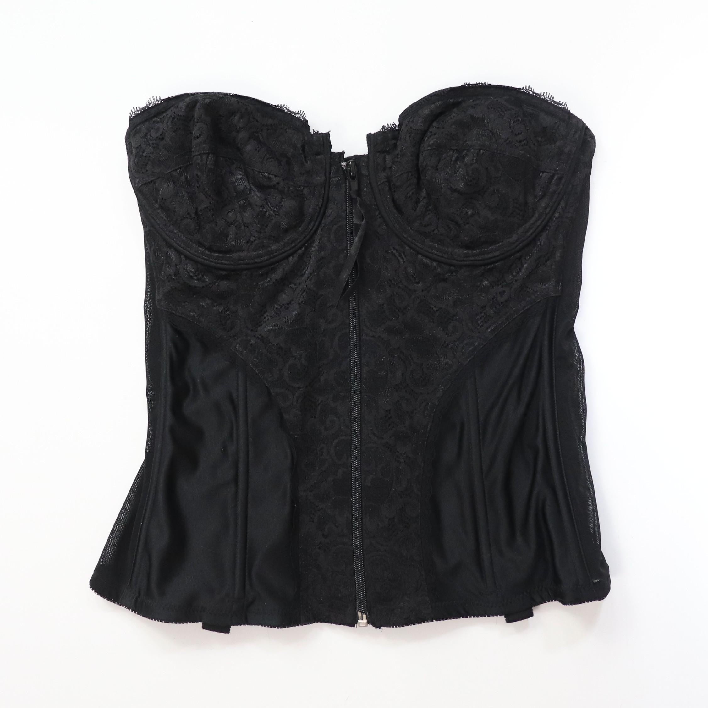 C1980s vintage Frederick's of Hollywood black cupped bustier corset, zip fastening bodice style 1405 size 36C