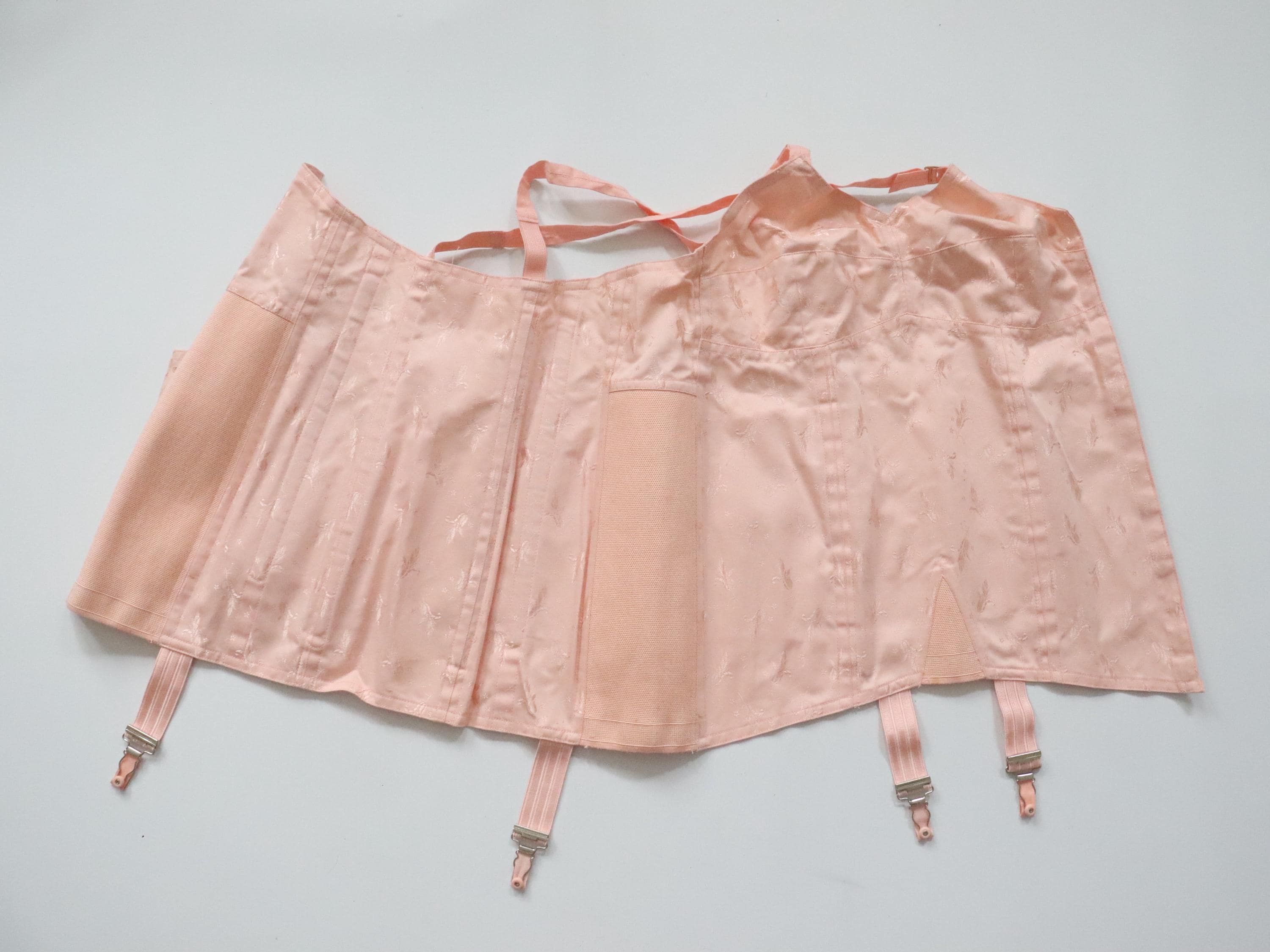 C1950s vintage GALAXY FOUNDATIONS pink floral coutil corsellete -  waist 36"