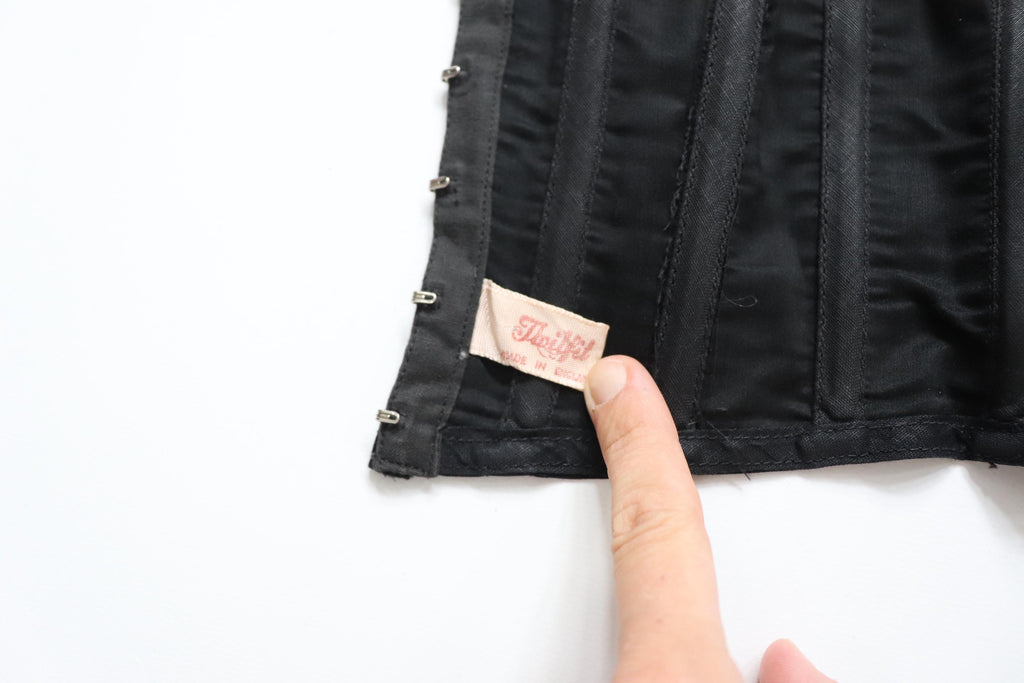 C1950s vintage Twilfit bra, black satin and lace cathedral bra, pinup lingerie -