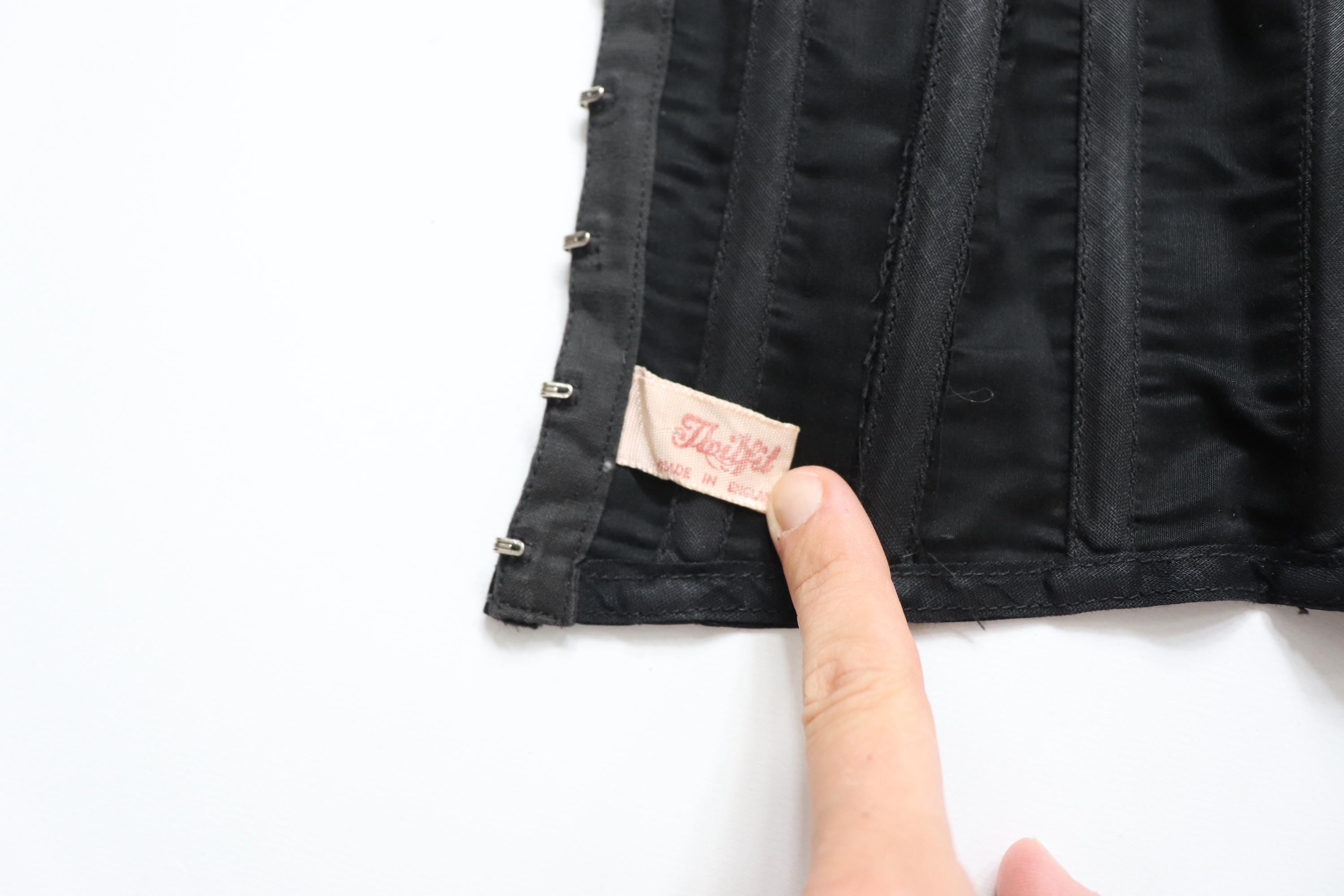 C1950s vintage Twilfit bra, black satin and lace cathedral bra, pinup lingerie -